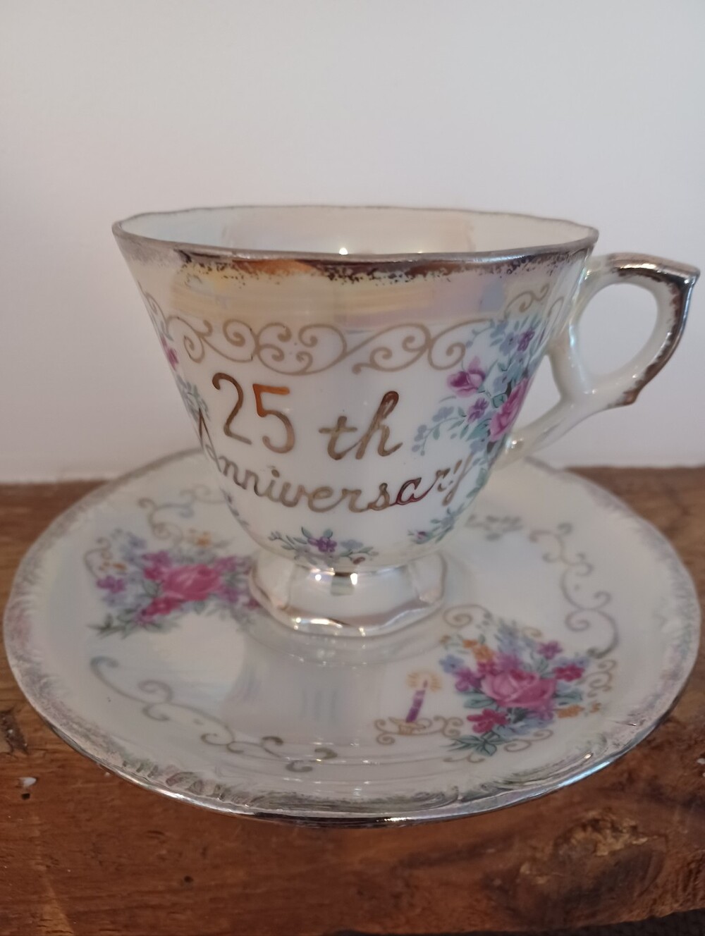 Vintage Norleans Irdescent Luster 25 Th Annversary Cup And Saucer Set